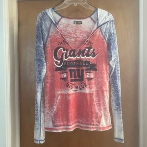 NFL Team Apparel New York Giants Women’s Red & Blue V-neck Long Sleeve Hoodie